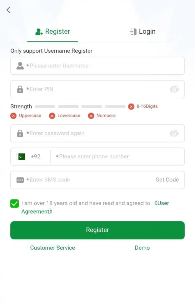 Register an Account in PK6 login App