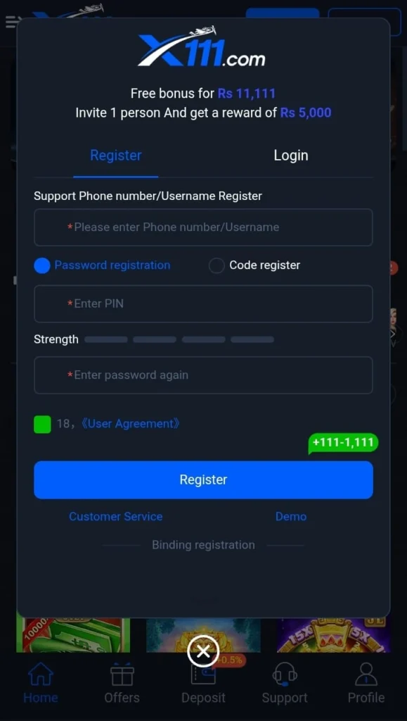 X111 Game free Registration