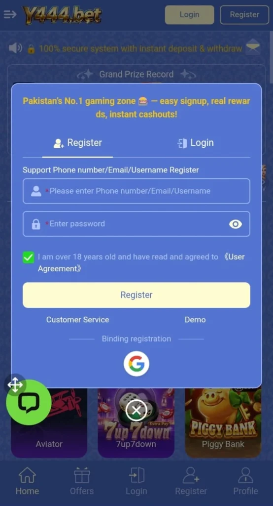 y444 game free registration