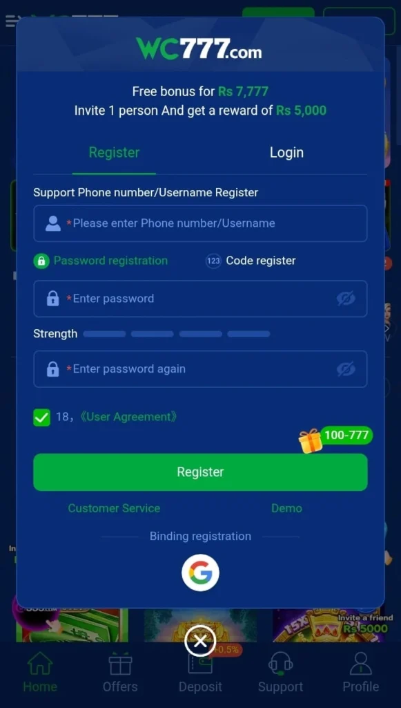 Complete your Registration at WC777 Game to Enjoy the real money