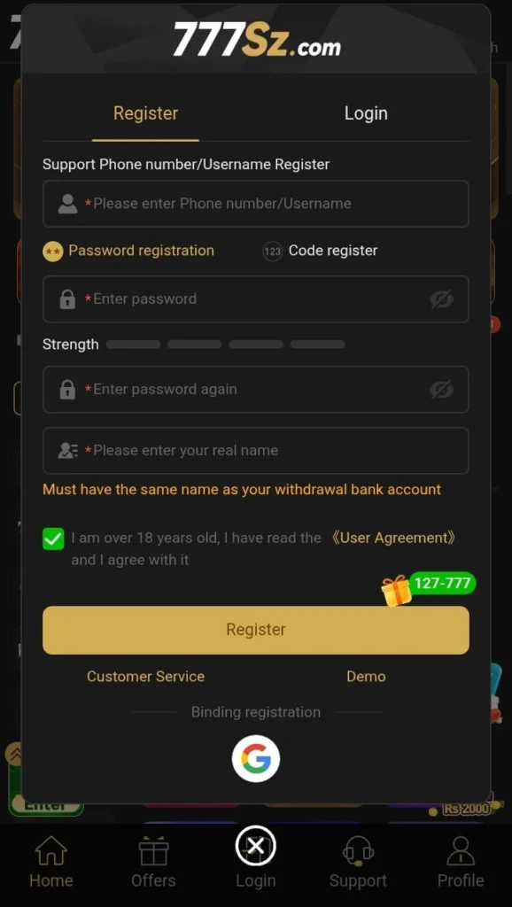 777SZ Game Registration For Free