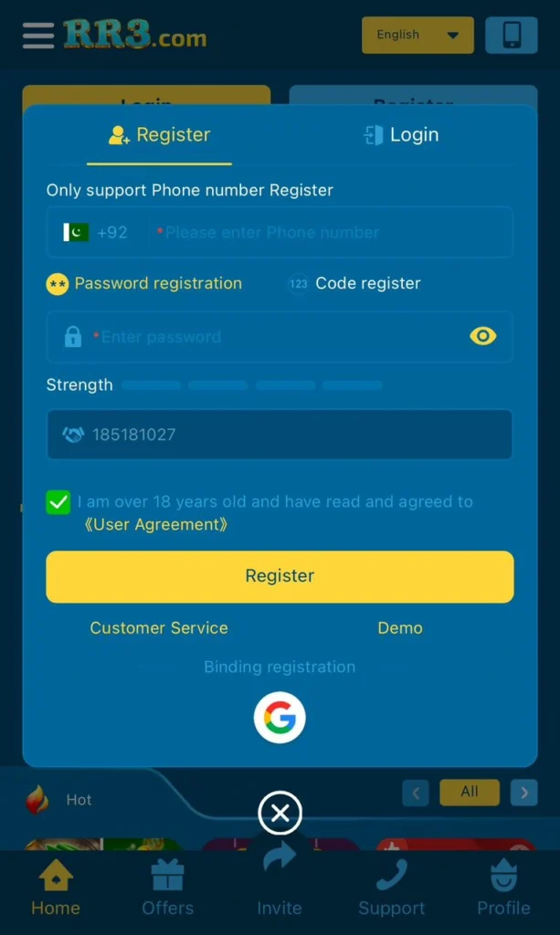 RR3 Game Free Registration in Pakistan 