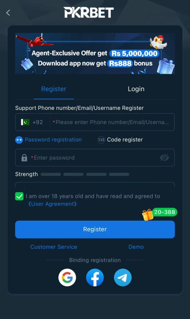 Free Registration of PkrBet Game to Earn Real cash in pakistan