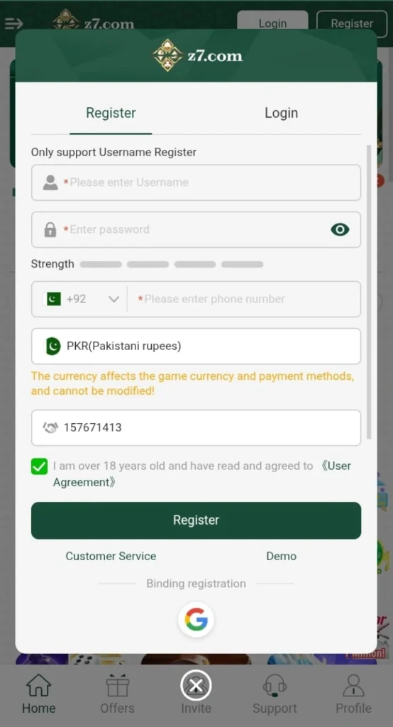 Free Registration of Z7 Game. Play and Earn real money.