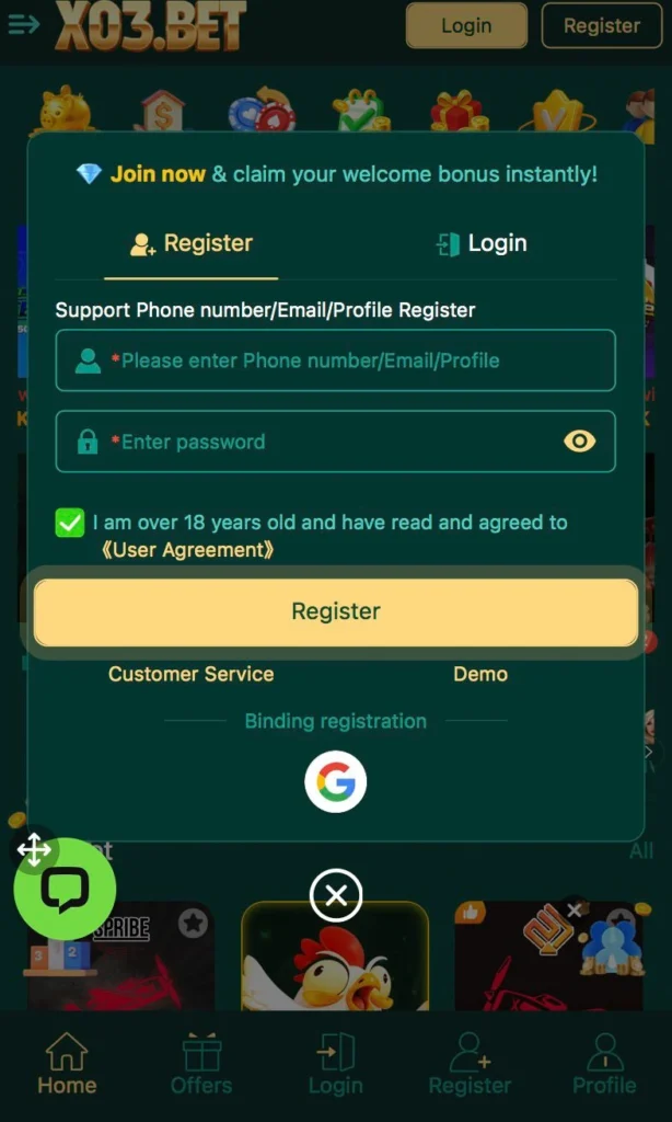 X03 Bet Game Free Registration