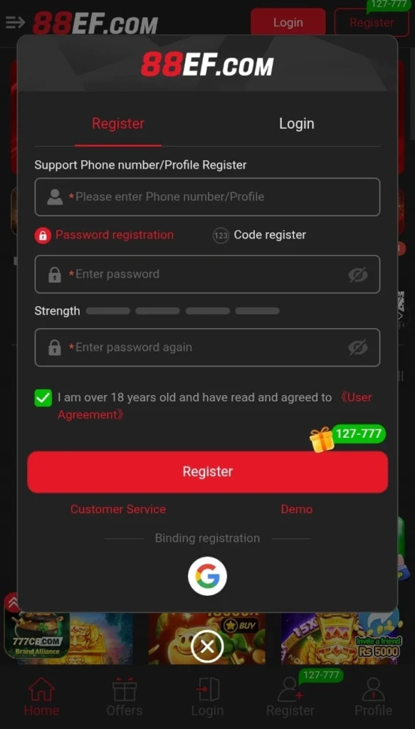 88EF Game Free Registration .