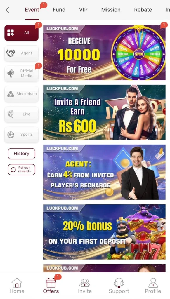 Free Bonuses of LUCKPUB Game . Play and Enjoy Free Bonuses in Pakistan 2026.