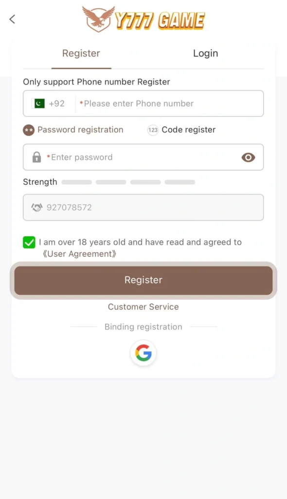 Y777 Game Free Registration