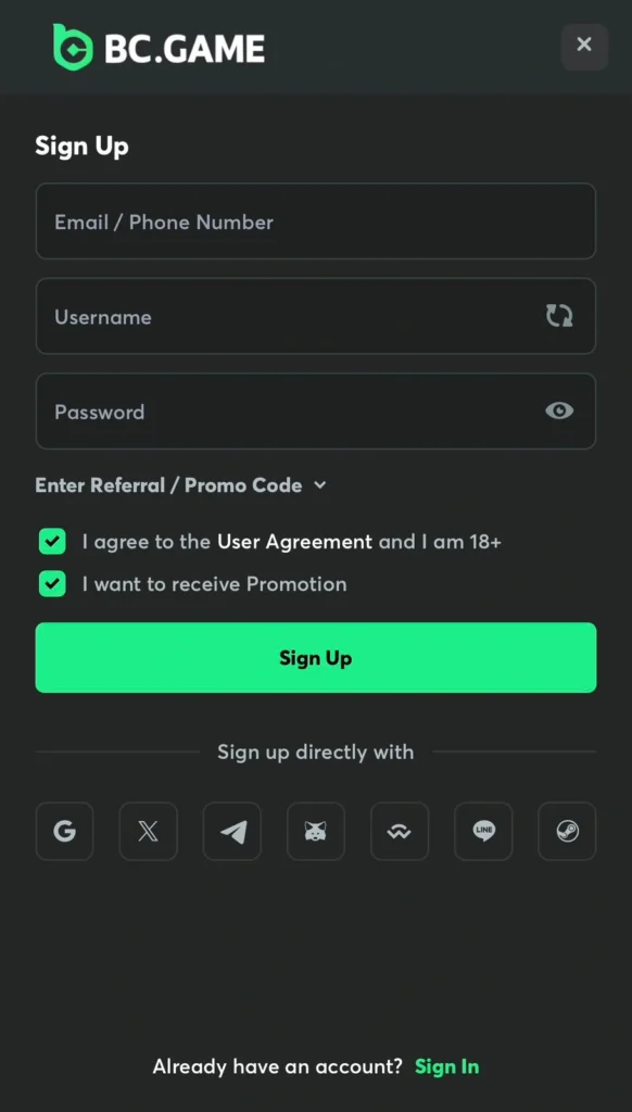 Free Registration of BC Game apk